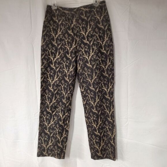Ann Taylor Black & Taupe Floral Vine Print Fully Lined Dressy Cropped Pants - Picture 7 of 12